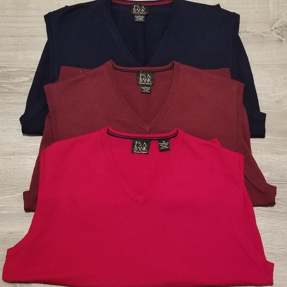 Jos. A. Bank 100% Merino Wool Sweater Vest Lot Of 3 Mens Size M/L Red Blue